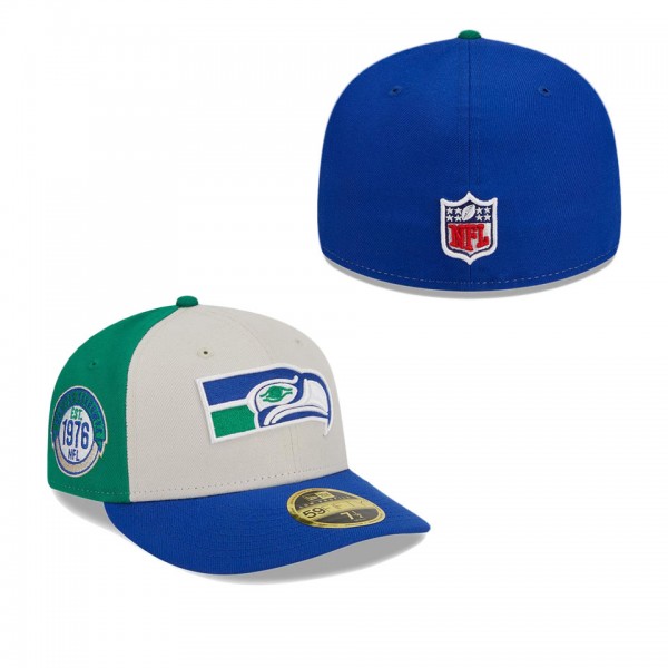Men's Seattle Seahawks Cream Royal 2023 Sideline Historic Low Profile 59FIFTY Fitted Hat