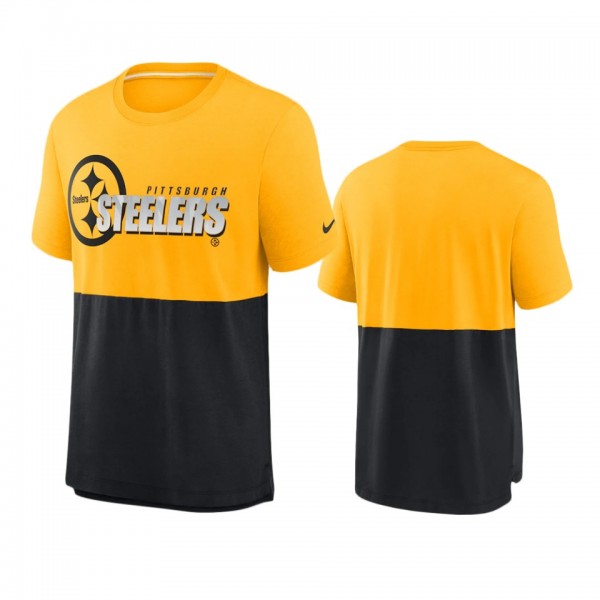 Pittsburgh Steelers Gold Black Fan Gear Colorblock Tri-Blend T-Shirt