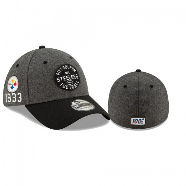 Pittsburgh Steelers Heather Charcoal Black 2019 NFL Sideline Home 1930s 39THIRTY Flex Hat
