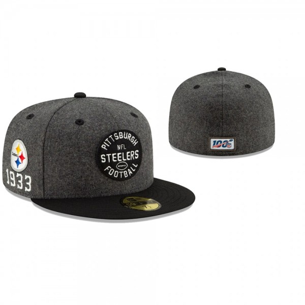 Pittsburgh Steelers Heather Charcoal Black 2019 NFL Sideline Home 1930s 59FIFTY Fitted Hat