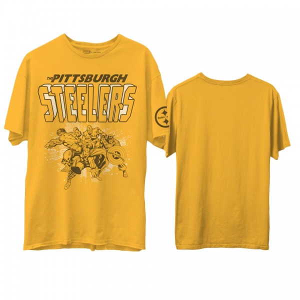 Men's Steelers Junk Food Marvel Heathered Gray T-Shirt