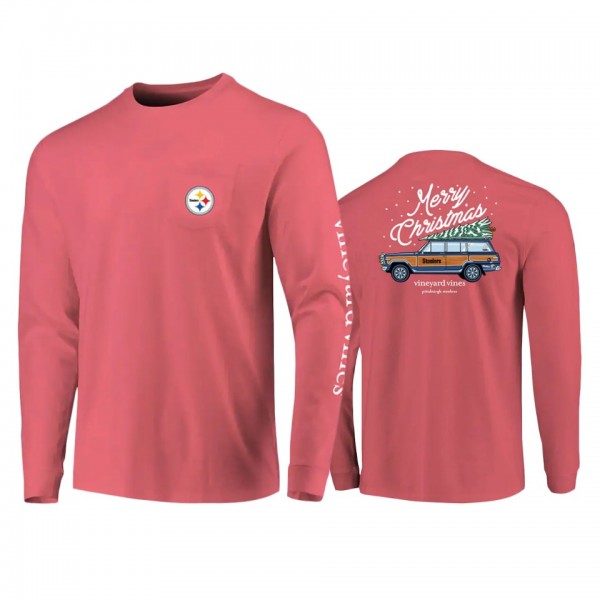Pittsburgh Steelers Red Holiday Long Sleeve T-Shir...