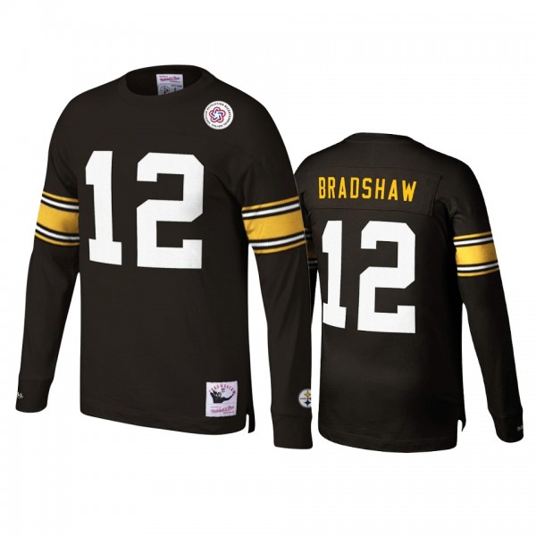 Steelers Terry Bradshaw Black Throwback Retired Player Name & Number T-shirt