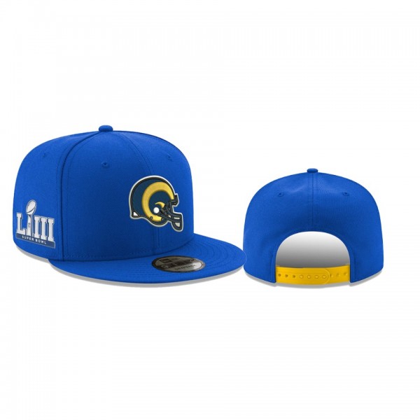 Los Angeles Rams Royal 9FIFTY Snapback Adjustable Super Bowl LIII Side Patch Hat - Men