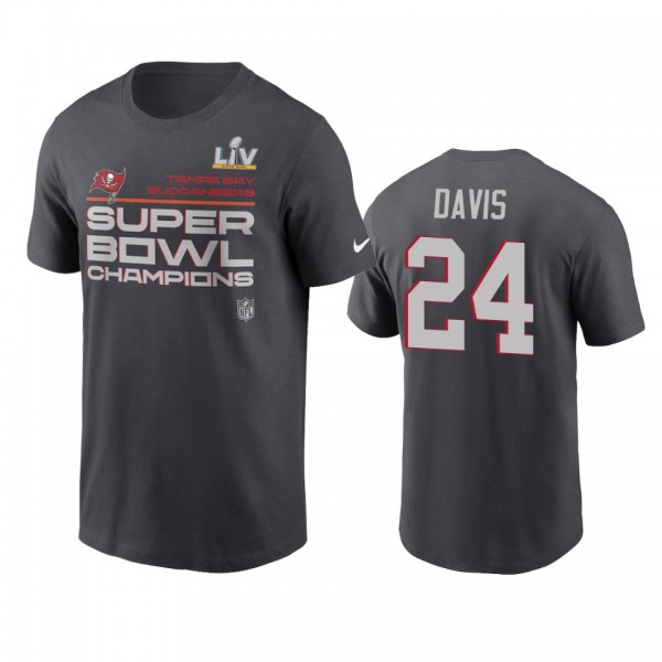 Tampa Bay Buccaneers Carlton Davis Anthracite Super Bowl LV Champions Trophy T-Shirt