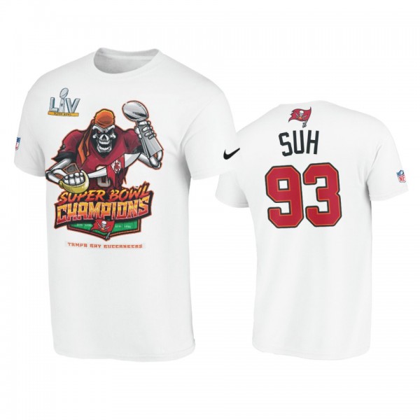 Tampa Bay Buccaneers Ndamukong Suh White Super Bowl LV Champions Cartoon T-Shirt