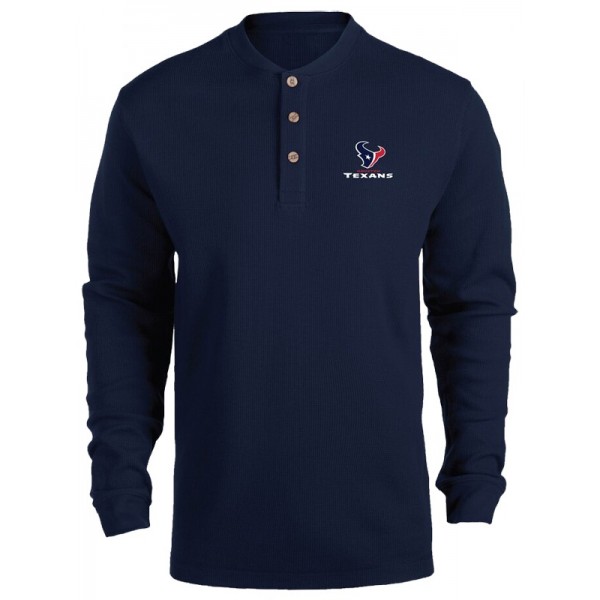 Houston Texans Navy Maverick Thermal Henley Long Sleeve T-Shirt