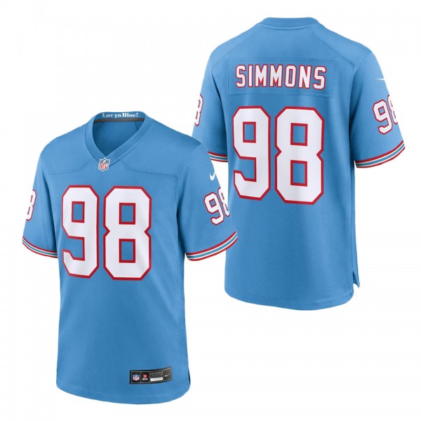 Men's Tennessee Titans Jeffery Simmons Light Blue Oilers Throwback Alternate Game Player Jersey
