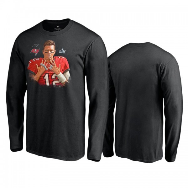 Tampa Bay Buccaneers Tom Brady Black Super Bowl LV Champions 7 Rings Long Sleeve T-Shirt