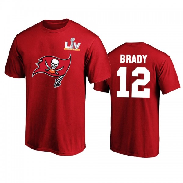 Tampa Bay Buccaneers Tom Brady Red Super Bowl LV Name & Number T-shirt