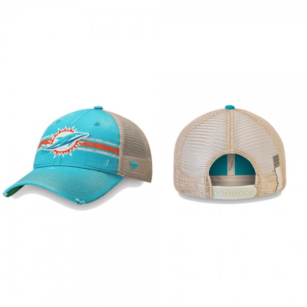 Miami Dolphins Aqua True Classic Striped Trucker Team Logo Adjustable Hat