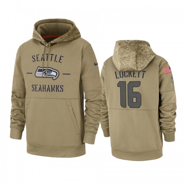Seattle Seahawks Tyler Lockett Tan 2019 Salute to Service Sideline Therma Pullover Hoodie
