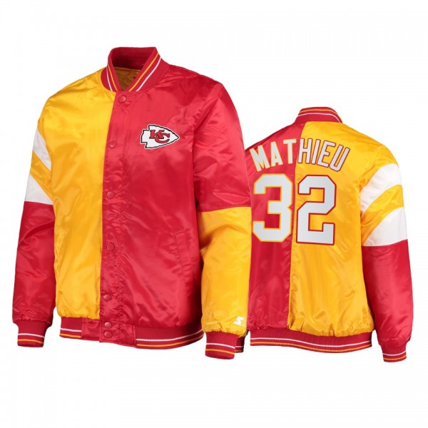 Kansas City Chiefs Tyrann Mathieu Red Yellow Split Leader Varsity Jacket