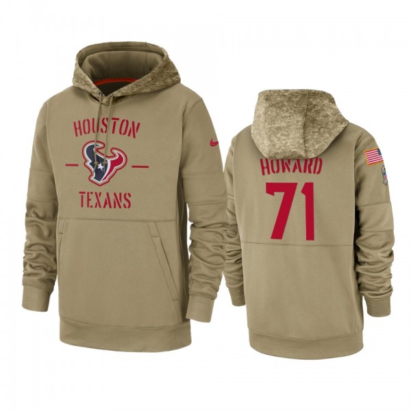 Houston Texans Tytus Howard Tan 2019 Salute to Service Sideline Therma Pullover Hoodie