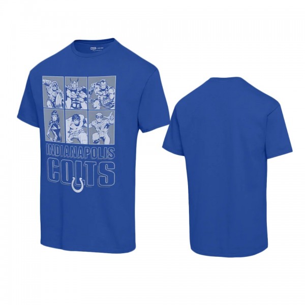 Unisex Indianapolis Colts Royal Disney Marvel Avengers Line-Up T-Shirt
