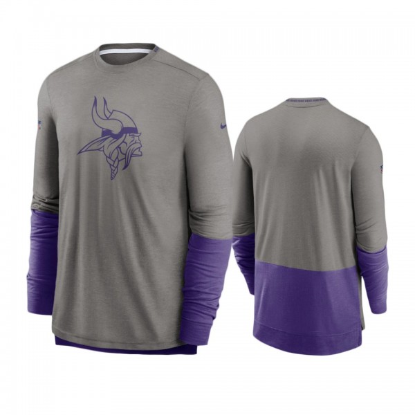 Minnesota Vikings Heathered Gray Purple Sideline Player Performance Long Sleeve T-Shirt