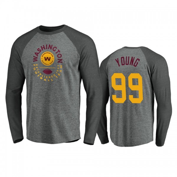 Washington Football Team Chase Young Gray True Classics Tri-Blend Raglan Long Sleeve T-shirt