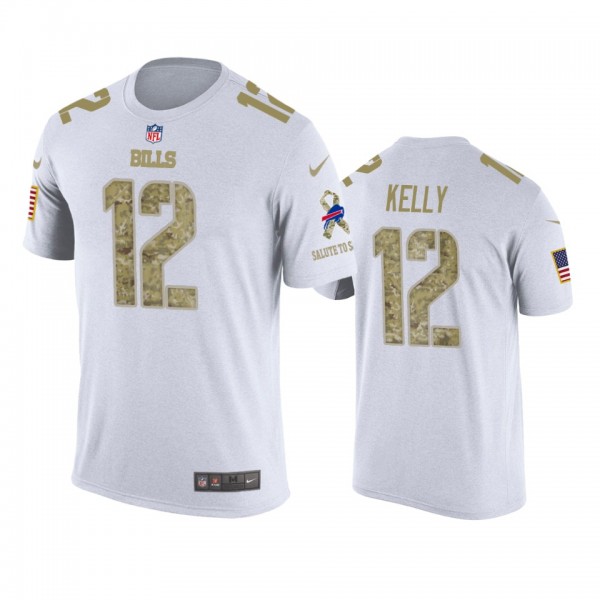 Bills #12 Jim Kelly White Salute to Service T-Shir...