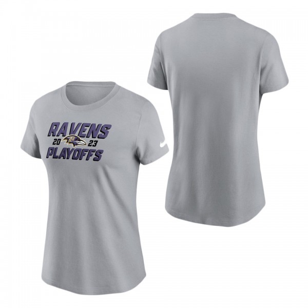 Women's Baltimore Ravens Gray 2023 NFL Playoffs Iconic T-Shirt
