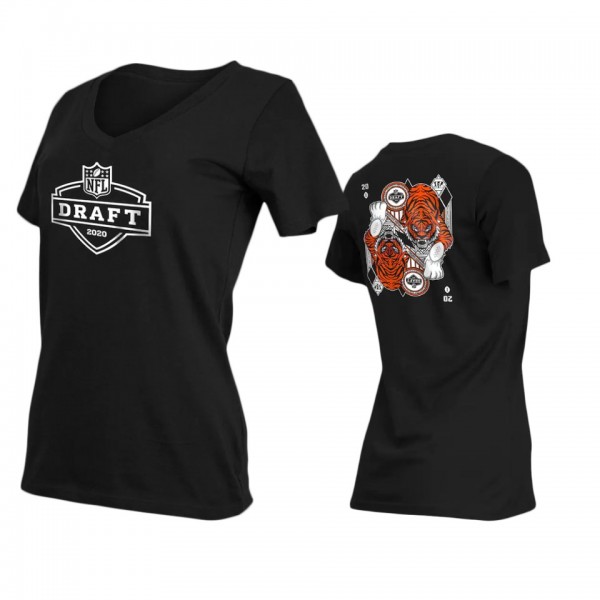 Women's Cincinnati Bengals Black 2020 NFL Draft Card V-Neck T-Shirt