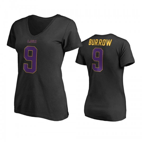 Women's LSU Tigers Joe Burrow Black College Legends Name & Number V-Neck T-Shirt