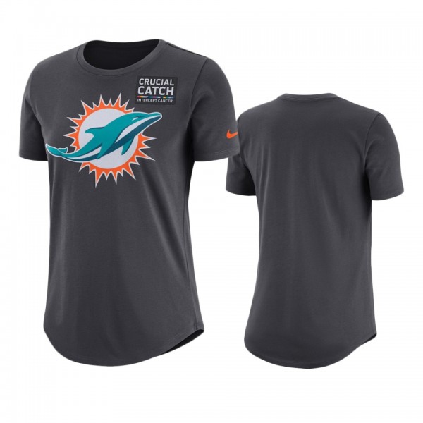 Women's Miami Dolphins Anthracite Crucial Catch T-...