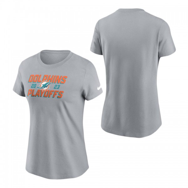 Women's Miami Dolphins Gray 2023 NFL Playoffs Iconic T-Shirt