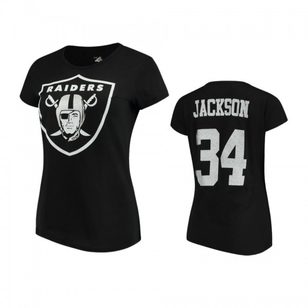 Raiders Bo Jackson Black Glitter Endzone Retired Player T-Shirt