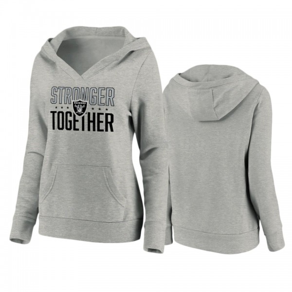 Women's Las Vegas Raiders Heather Gray Stronger Together Crossover Neck Pullover Hoodie