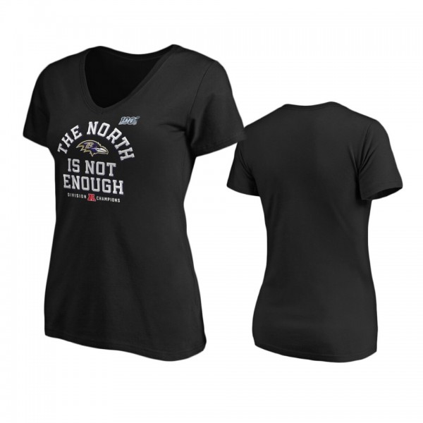 Women's Baltimore Ravens Black 2019 AFC North Division Champions Cover Two T-Shirt