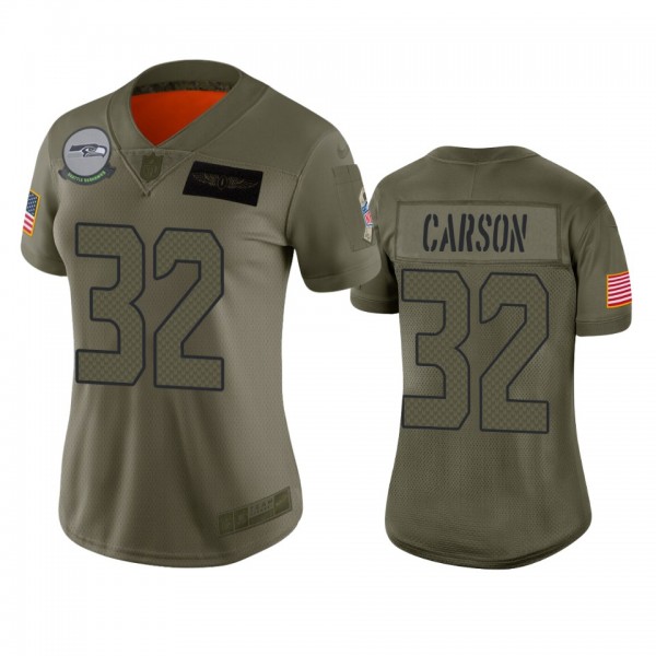 Women's Seattle Seahawks Chris Carson Camo 2019 Salute to Service Limited Jersey