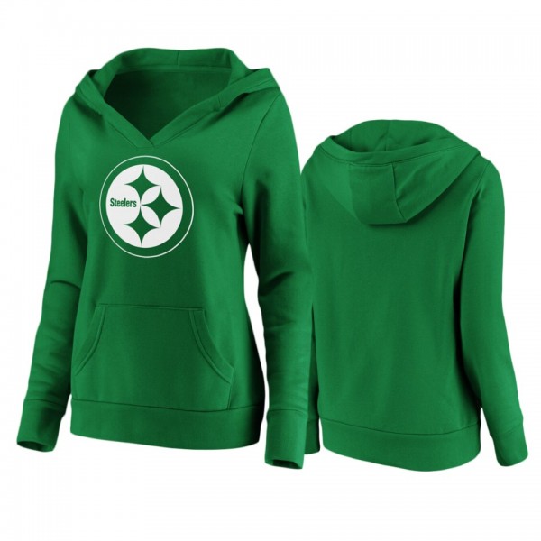 Women's Pittsburgh Steelers Green St. Patrick's Day White Logo Pullover Hoodie