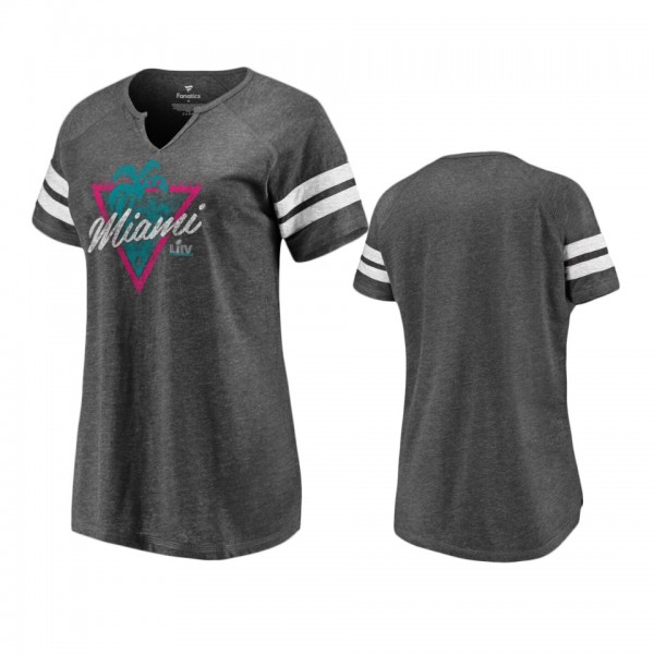 Women's Super Bowl LIV Charcoal Miami Palm Tree V-Notch Neck T-Shirt