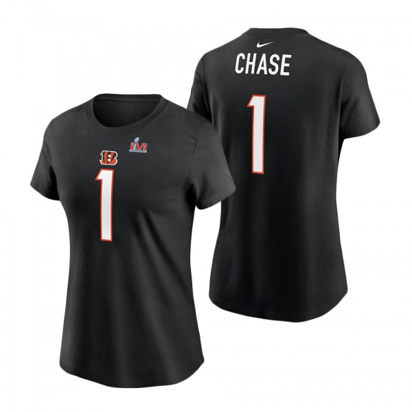 Women's Cincinnati Bengals Ja'Marr Chase Nike Black Super Bowl LVI Bound Name & Number T-Shirt