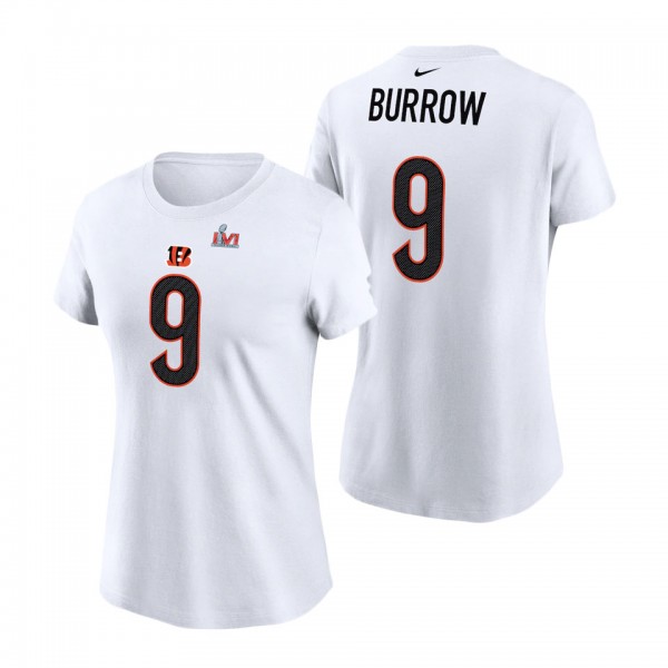 Women's Cincinnati Bengals Joe Burrow Nike White Super Bowl LVI Bound Name & Number T-Shirt