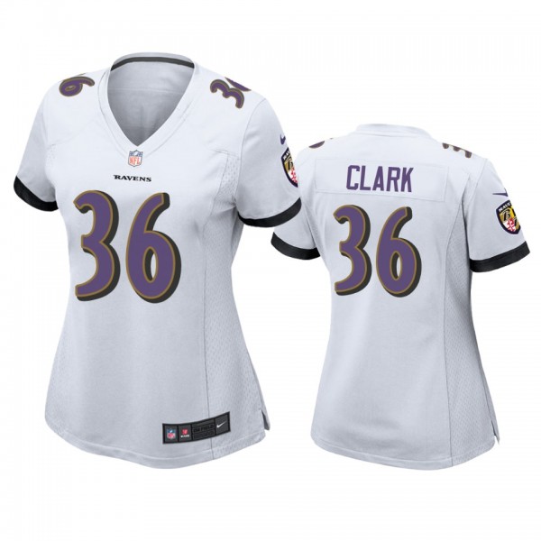 Women's Baltimore Ravens Chuck Clark White Game Je...