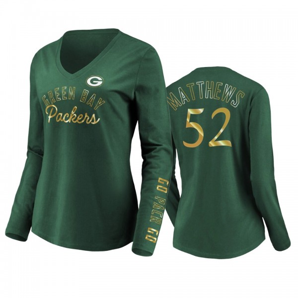 Women's Clay Matthews Green Bay Packers Green Iconic All Out Glitz V-Neck Long Sleeve T-shirt