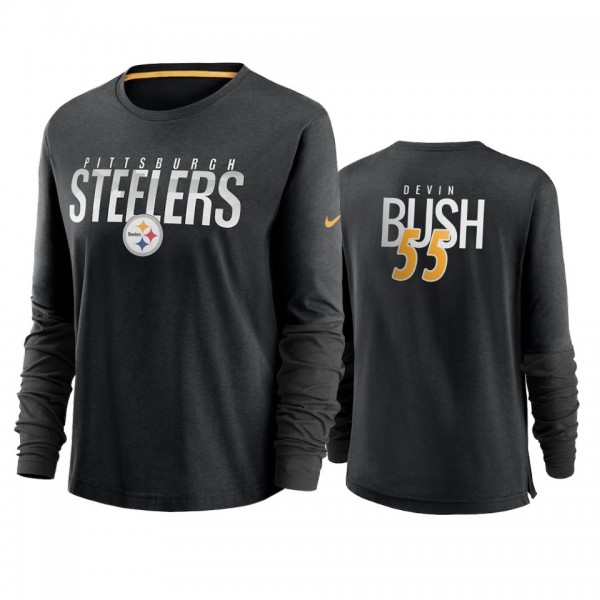 Women's Devin Bush Pittsburgh Steelers Black City Mascot Breathe Long Sleeve T-shirt