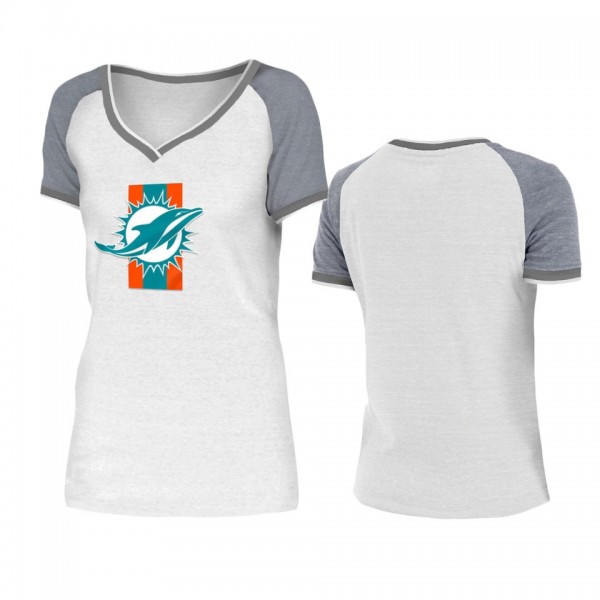 Women's Miami Dolphins White Gray Training Camp Raglan T-Shirt