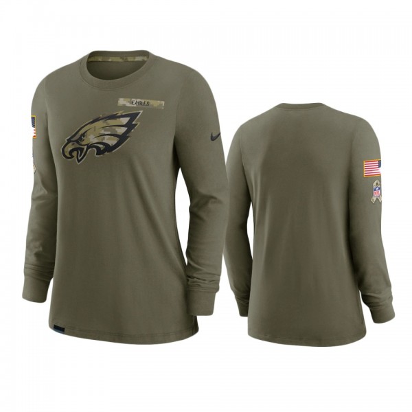 Women's Philadelphia Eagles Olive 2021 Salute To Service Performance Long Sleeve T-Shirt