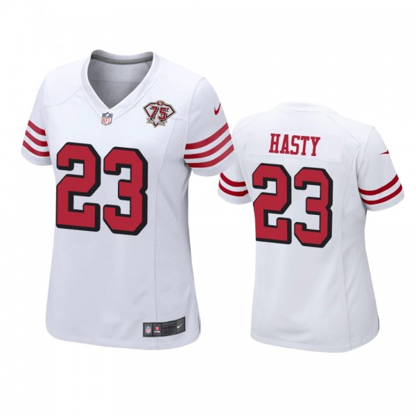 Women's San Francisco 49ers JaMycal Hasty White 75th Anniversary Jersey