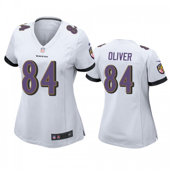 Women's Baltimore Ravens Josh Oliver White Game Je...