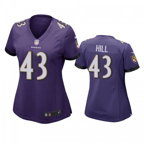 Women's Baltimore Ravens Justice Hill Purple Game Jersey
