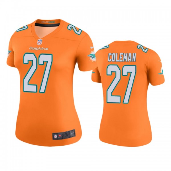 Miami Dolphins Justin Coleman Orange Color Rush Legend Jersey - Women's