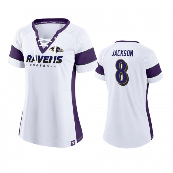 Women's Lamar Jackson Baltimore Ravens White Athena Player Raglan Ravens T-Shirt