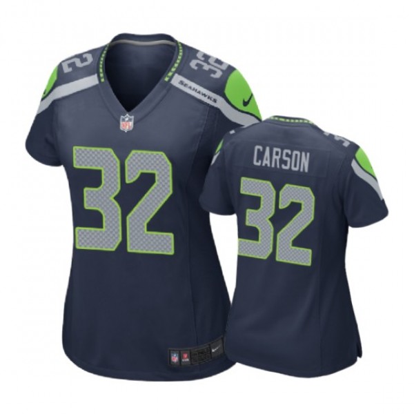 Seattle Seahawks Chris Carson Navy Nike Game Jerse...