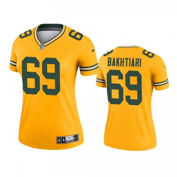 Women's Green Bay Packers David Bakhtiari Gold Inv...