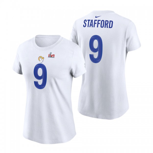 Women's Los Angeles Rams Matthew Stafford Nike White Super Bowl LVI Bound Name & Number T-Shirt