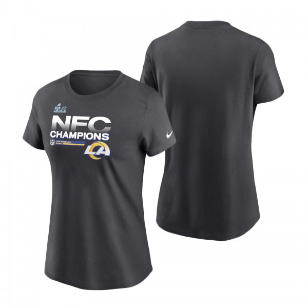 Women's Los Angeles Rams Nike Anthracite 2021 NFC Champions Locker Room Trophy Collection T-Shirt