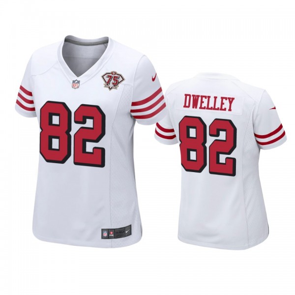 Women's San Francisco 49ers Ross Dwelley White 75th Anniversary Jersey